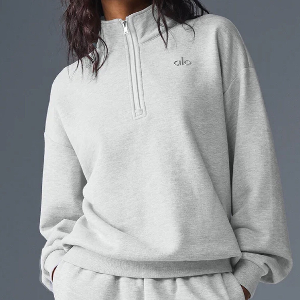 Alo Yoga Accolade 1/4 Zip Pullover Athletic Heather Grey XS